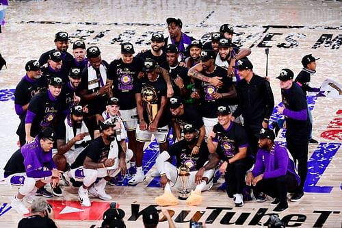 LA Lakers celebrate after winning 2020 NBA Finals