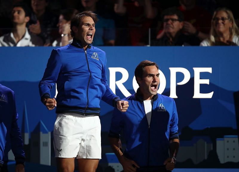 Rafael Nadal and Roger Federer at the 2019 Laver Cup