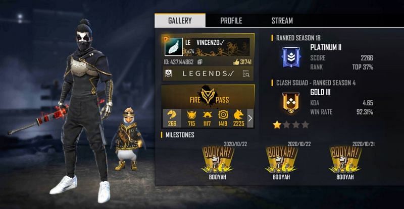 Vincenzo's Free Fire ID, lifetime stats, and other details