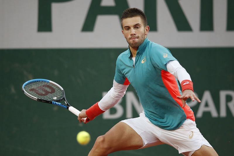 Borna Coric during his first round match against Norbert Gombos at the 2020 French Open