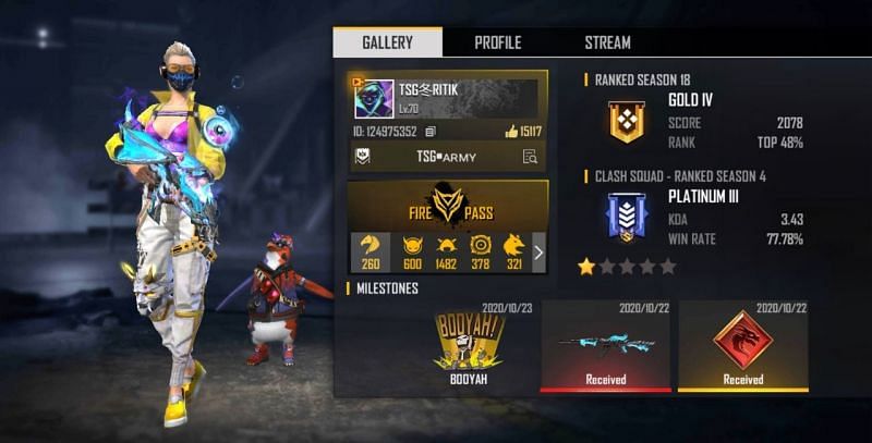 TSG Ritik's Free Fire ID, lifetime stats, and other details