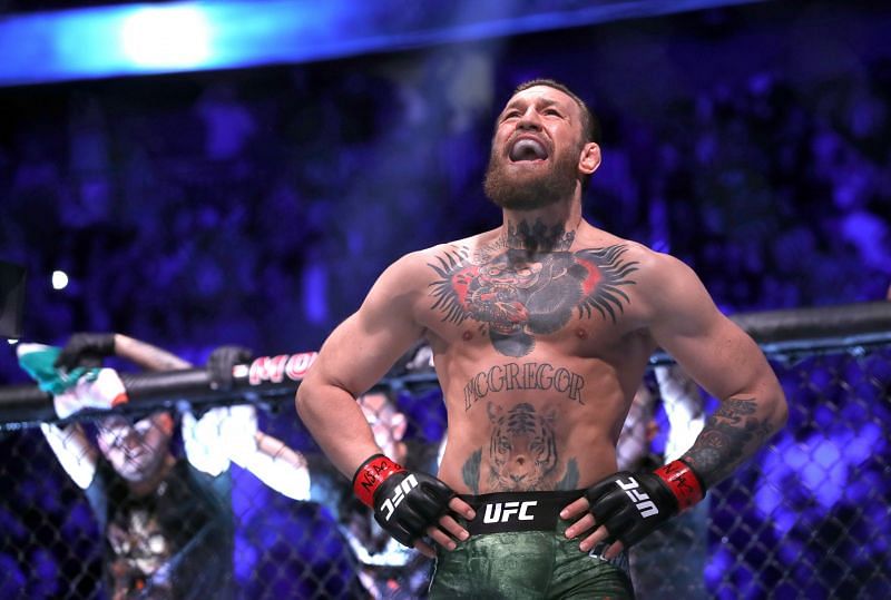 Conor McGregor waits for the start of his welterweight bout against Donald Cerrone