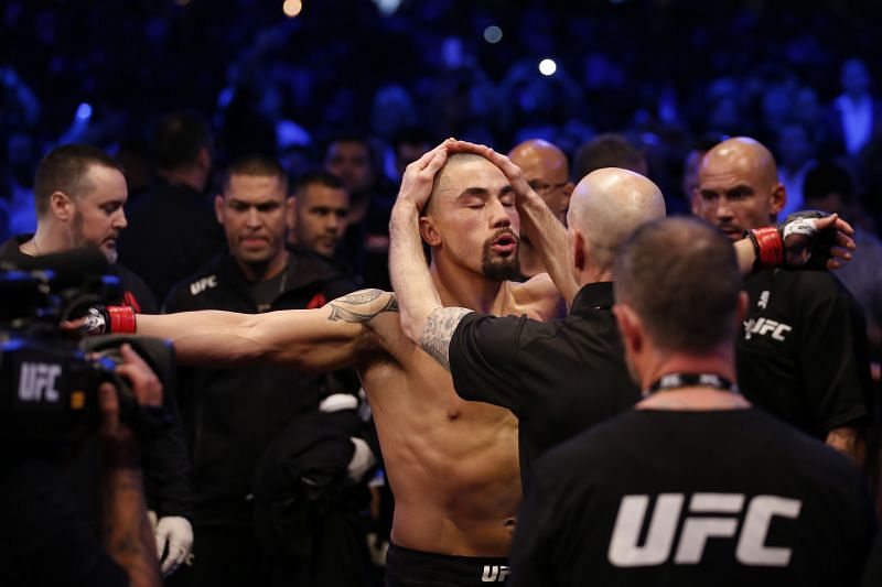 Robert Whittaker is inspected before the Middleweight title bout during UFC 243