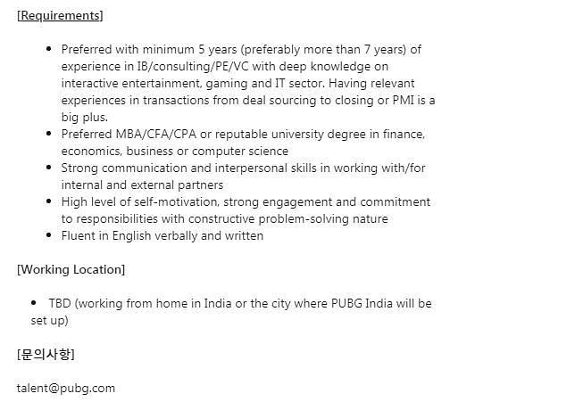 Corporate Development Division Manager - India requirements