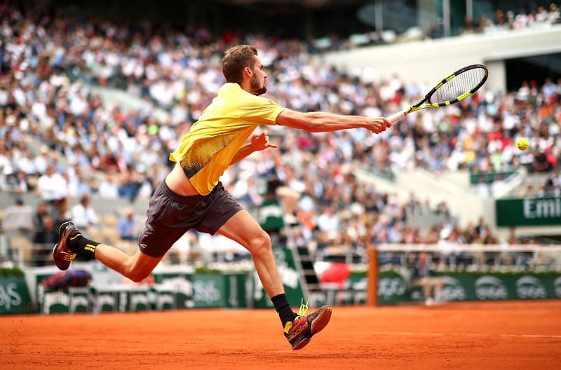 Oscar Otte during his second round match against Roger Federer at the 2019 French Open