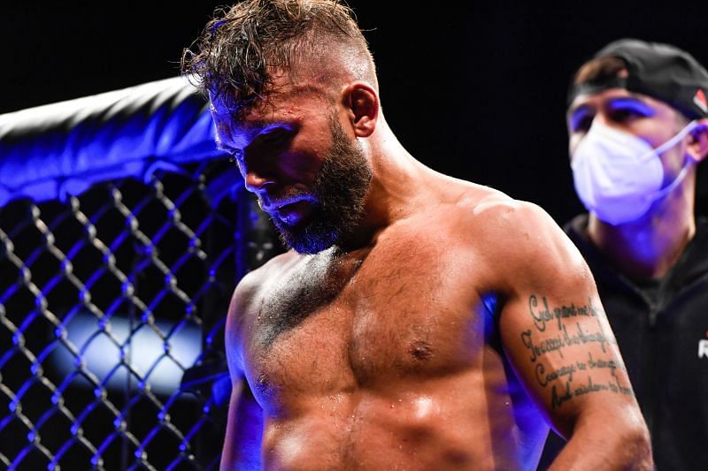 Jeremy Stephens exits the cage after being defeated by Calvin Kattar