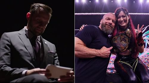 Nigel McGuinness (left); Triple H and Io Shirai (right)