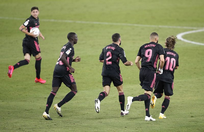 Real Madrid celebrate a goal.