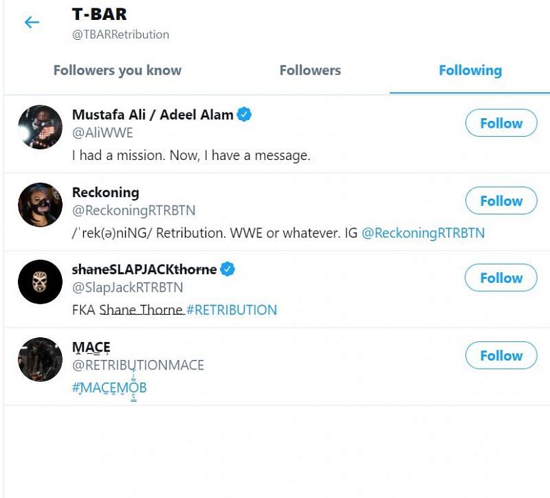 T-BAR's following list.