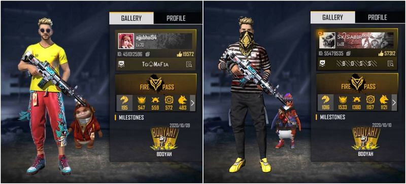 Who has the better stats between Ajjubhai and SK Sabir Boss in Free Fire?