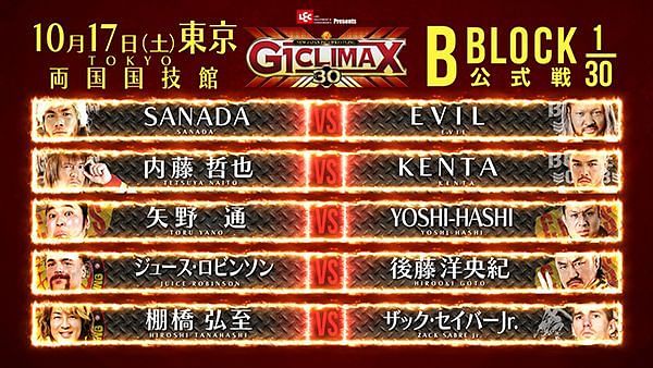 G1 Climax 30 Night 18 Results: EVIL-SANADA in B Block Finals