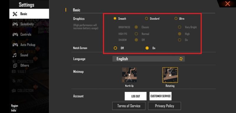 Free Fire graphics settings