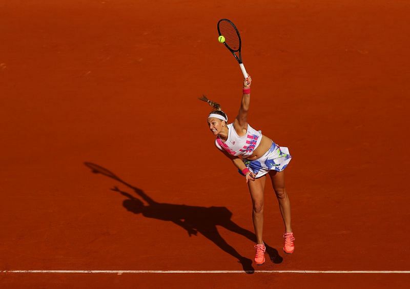 Petra Kvitova serves at the French Open