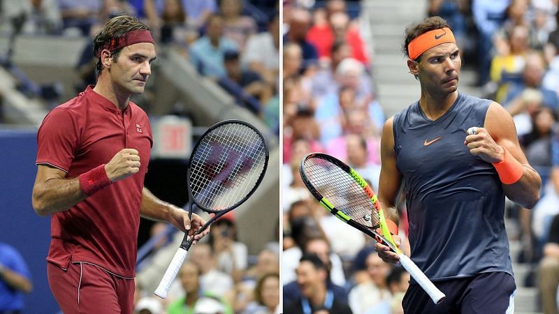 Roger Federer (L) and Rafael Nadal