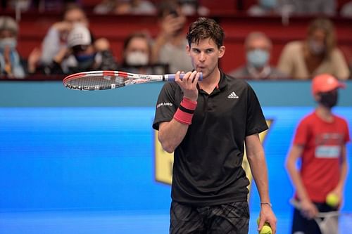 Dominic Thiem in action against Andrey Rublev