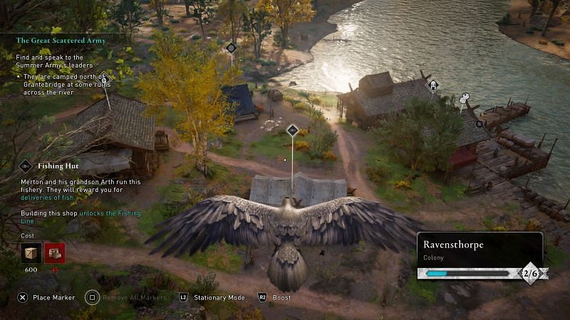 Gathering raw materials are an absolute must in order to upgrade and build a settlement in Assassin&#039;s Creed Valhalla (Image via Ubisoft)