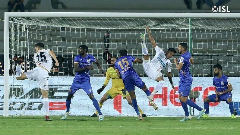 Mumbai City FC and NorthEast United FC in action last season