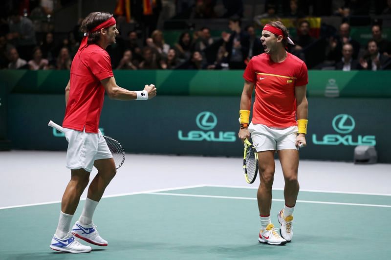 Feliciano Lopez and Rafael Nadal while playing for Spain in the 2019 Davis Cup.