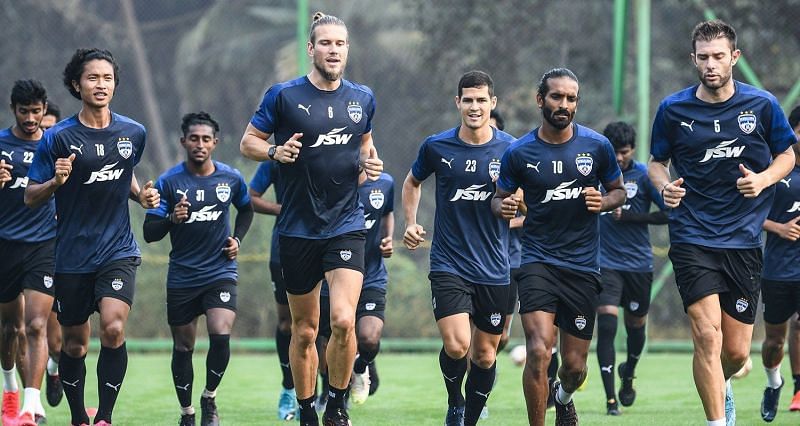 Bengaluru FC squad undergoing training ahead of their Hyderabad FC clash (Image - Bengaluru FC Twitter)