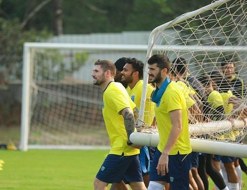 Kerala Blasters players during a training session