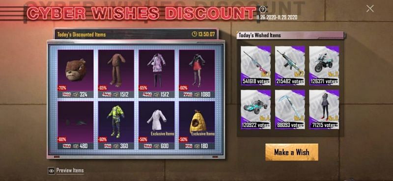 Cyber Wishes Discount in PUBG Mobile