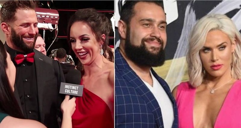 Zack Ryder and Chelsea Green (left); Rusev and Lana (right