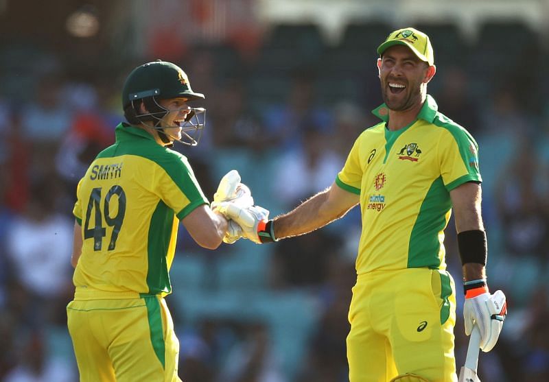 Steve Smith and Glenn Maxwell in action during the first ODI