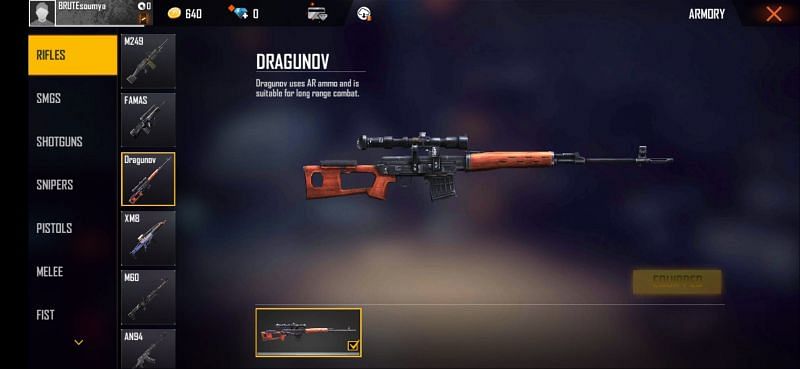 Rifles Category in Free Fire