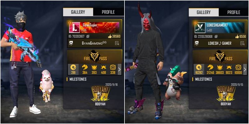 Free Fire IDs of both Gyan Sujan and Lokesh Gamer