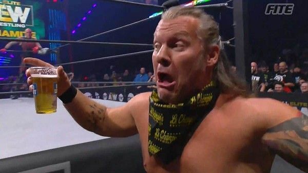Chris Jericho having a swig of beet on an episode of AEW Dynamite