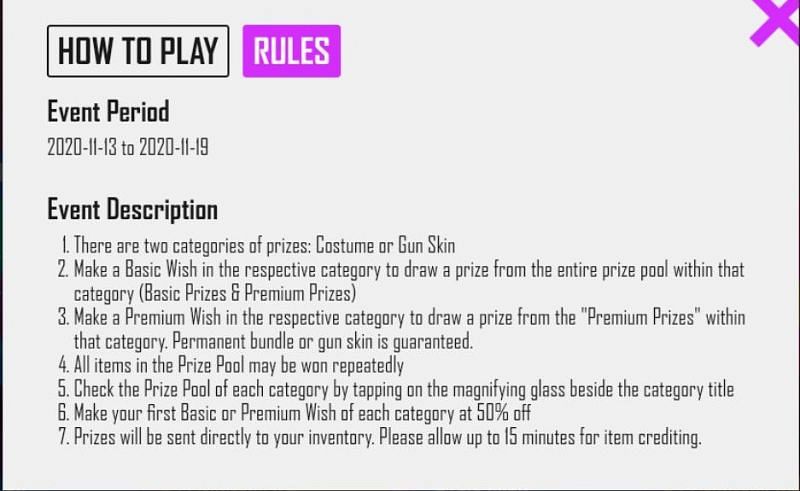All the rules of the event