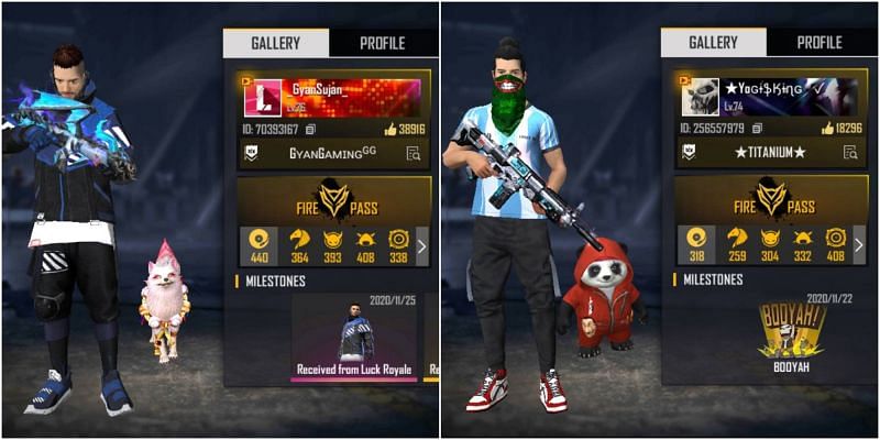 Free Fire IDs of Gyan Sujan and Titanium Gamer
