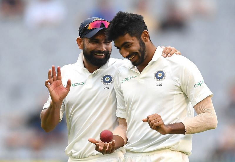 Jasprit Bumrah (R) and Mohammad Shami (L) in action during India&#039;s 2018/19 Australia tour