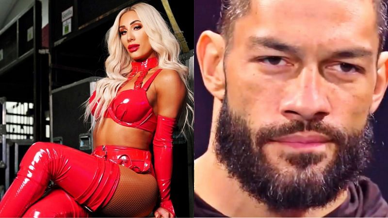 Carmella (left) and Roman Reigns (right)