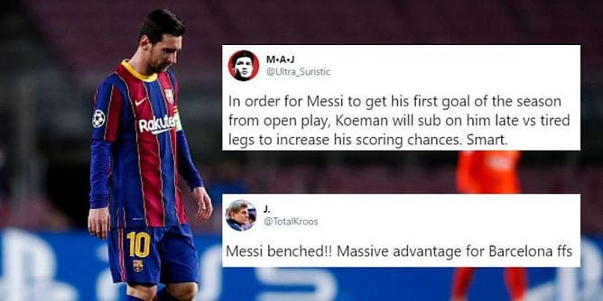 Twitter explodes as Barcelona captain Lionel Messi is benched by Ronald Koeman
