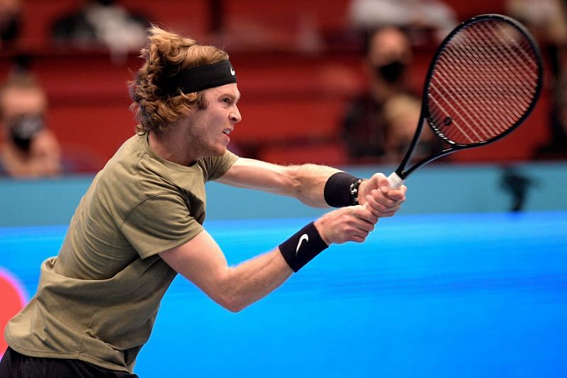 Andrey Rublev hits a backhand