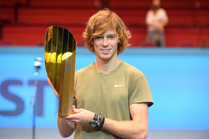 Andrey Rublev with the trophy after winning the Erste Bank Open