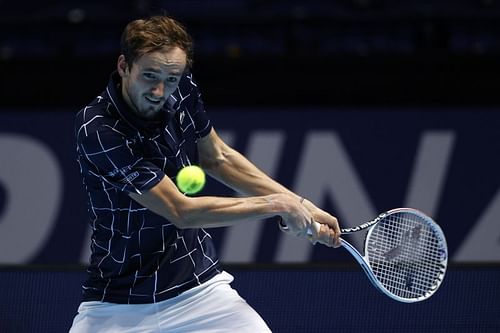 Daniil Medvedev during his group stage win over Novak Djokovic at the ATP Finals