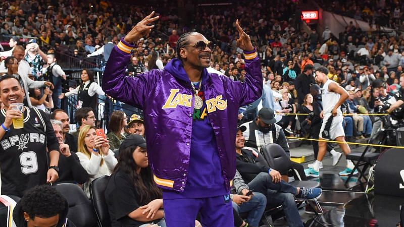 Snoop Dogg at the AT&amp;T Center in San Antonio while representing the LA Lakers