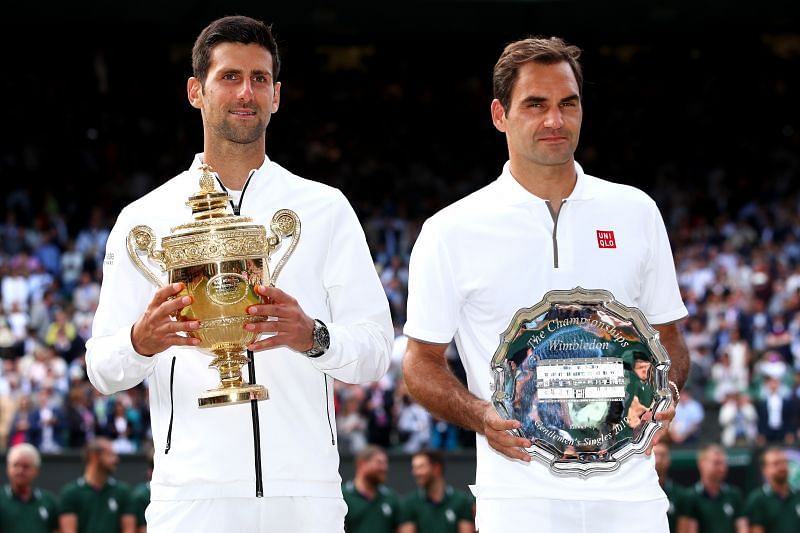 Novak Djokovic and Roger Federer at Wimbledon 2019