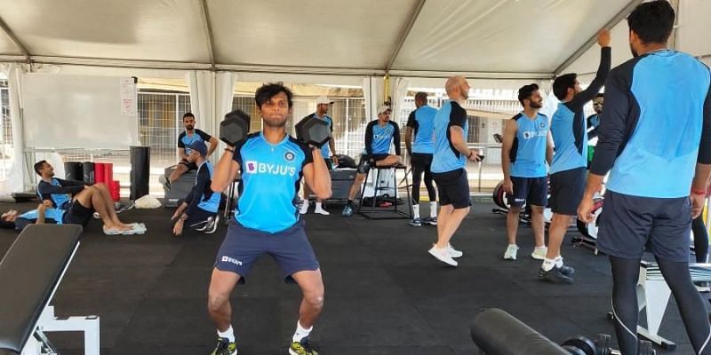 T Natarajan during a training session in Australia