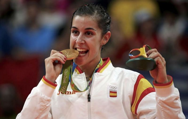 Carolina Marin with the gold medal at 2016 Rio Olympics