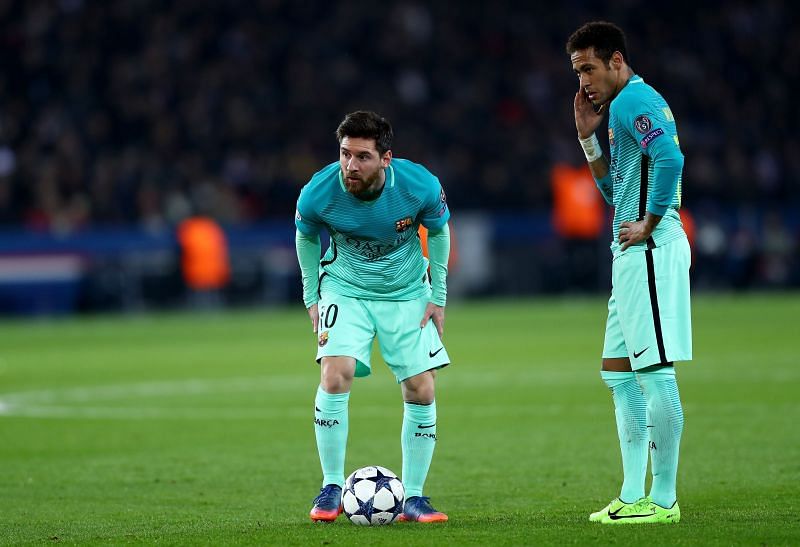 Neymar and Lionel Messi in Barcelona colours