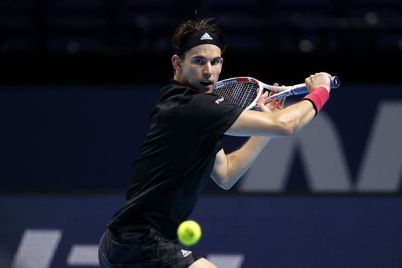 Dominic Thiem in action against Novak Djokovic