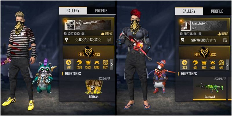 Free Fire IDs of both SK Sabir Boss and Amitbhai