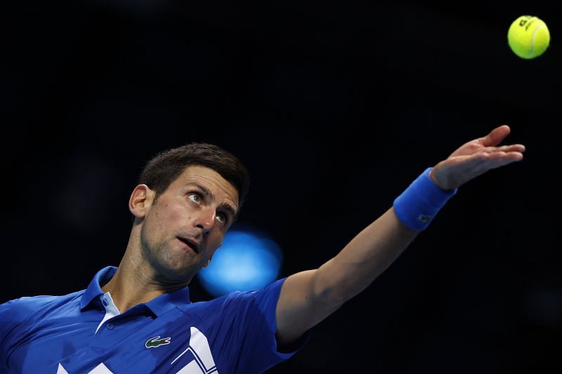 Novak Djokovic serving to Daniil Medvedev