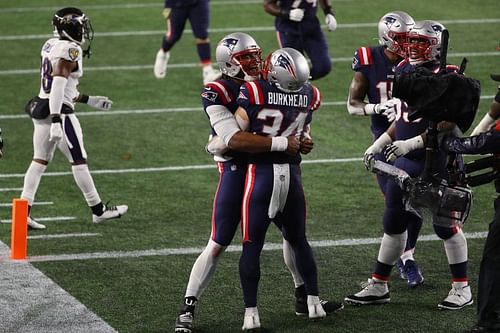 New England Patriots RB Rex Burkhead Celebrates a TD against the Baltimore Ravens