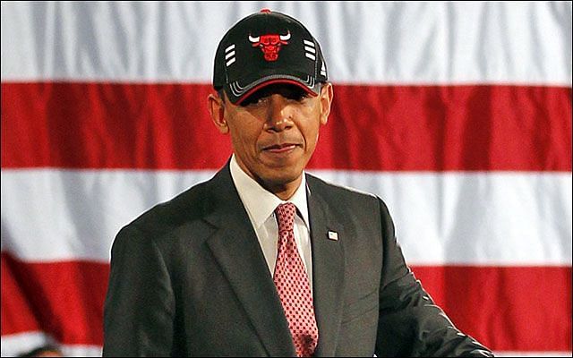 Former US President Barack Obama sporting a Chicago Bulls cap