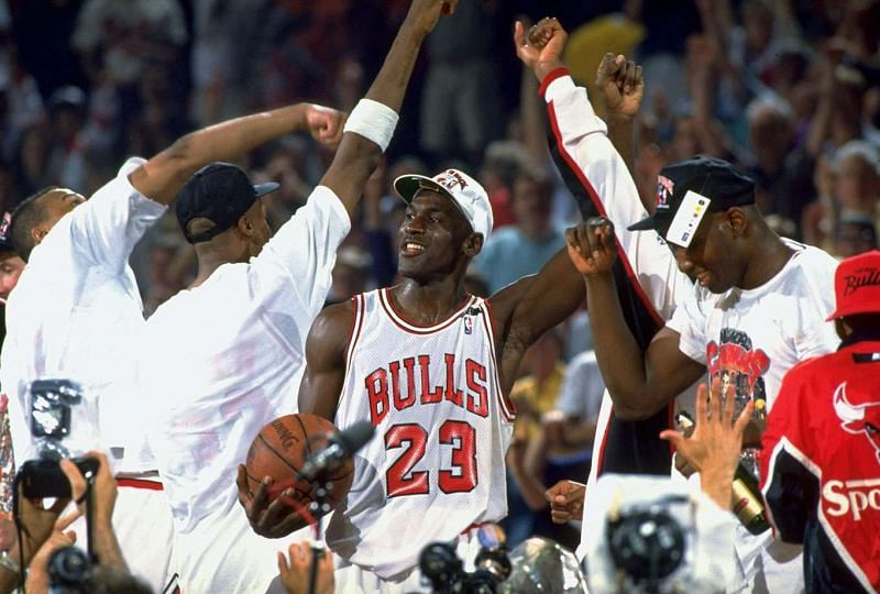 Michael Jordan celebrates the 1992 NBA title.