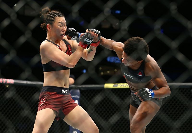 UFC strawweight Yan Xiaonan (L) 